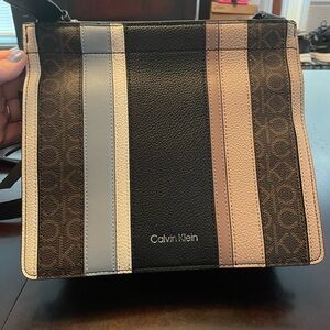 Calvin Klein Black and Brown Cross Body with Striped Design